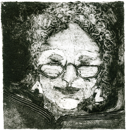 Printmaking Self Portrait Collograph Sand Paper