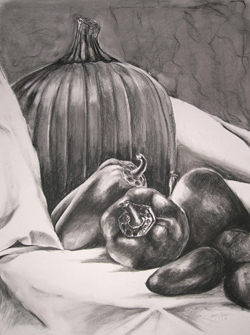 Charcoal Drawing Pumpkin Peppers